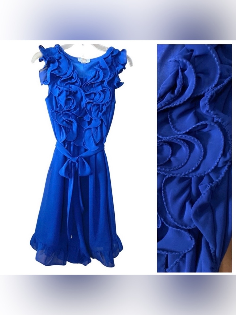 CiCi London Vintage Formal Cobalt Blue Ruffled Sleeveless Cocktail Dress EUC